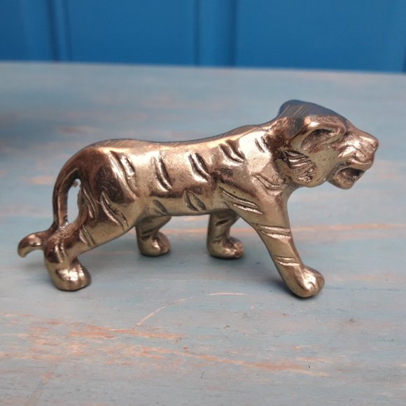 Brass Panther Vintage Animal Figurine Mid Century Modern Gold Metal Tiger Lion - Picture 14 of 16